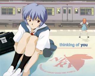 Girl sitting suitcase train ayanami - a suitcase in front free wallpaper