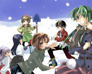 Anime snow group moon characters - the snow together free wallpaper