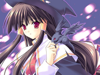 Girl hat bird purple bubbles - bubble free wallpaper