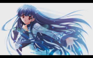 Anime girl long hair blue 4 - blue eyes holding free wallpaper