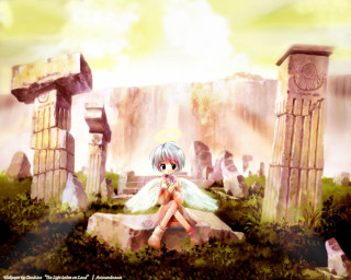 Girl angel wings forest ruins - a rock in a forest free wallpaper