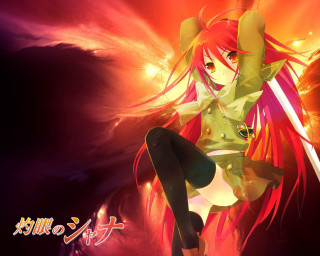 Anime girl red hair sword - a red background free wallpaper for desktop
