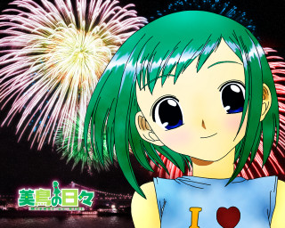 Green hair girl fireworks heart - green hair free wallpaper