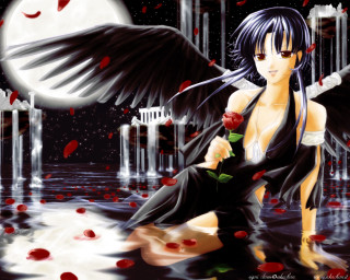 Woman rose bird anime gothic - a rose free wallpaper