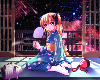 Girl kimono bed pinkball purplebag - space art free wallpaper for desktop