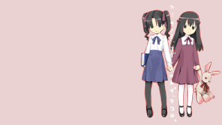 Anime girls holding hands bunny - music free wallpaper