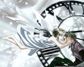 Anime couple hug clock snow - a clock face free wallpaper