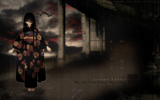Woman kimono dark alley bird - overhead in the background free wallpaper