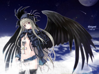 Woman blackwings fullmoon sky aurora - black wing free wallpaper