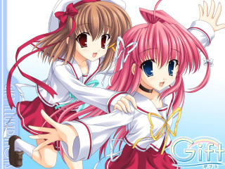 Pink haired anime girls hug - two anime girl free wallpaper