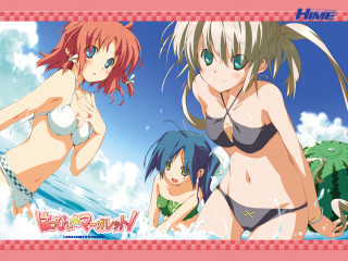 Three anime girls water bikinis - fun free wallpaper
