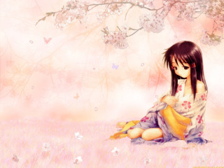 Girl flower field kimono spring - white flower free wallpaper
