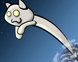 Cartoon cat flying earth night 2 - over the earth free wallpaper