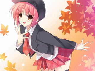 Ayako rokkaku autumn leaves hat - a girl in a school uniform free wallpaper