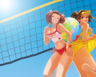 Beach volleyball women bikinis sky - chen chun free wallpaper