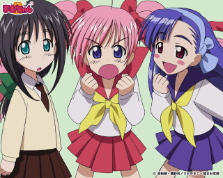 Three anime girls colored hair - a pink nose free wallpaper