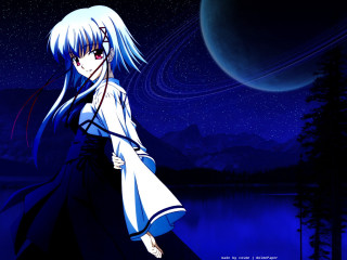 Anime girl moonlight lake night - a moon in the background free wallpaper