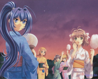 Starry sky festival girls kimono 2 - a moon free wallpaper
