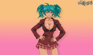 Blue hair pink background anime - a short skirt free wallpaper