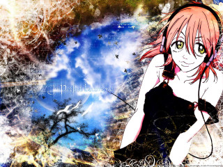 Pink hair starry sky headphones - headphone free wallpaper