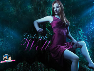 Purple dress woman woods blue - a tree trunk free wallpaper