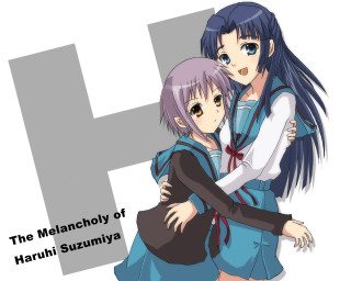 Haruzumiya anime girls hug neo - the back free wallpaper