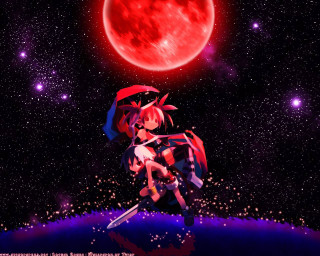 Red moon girl sword stars - a red moon in the background free wallpaper