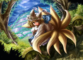 Cartoon character riding horse forest - a giant bird free wallpaper