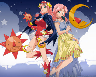 Anime girls starry sky moon - two anime girl free wallpaper