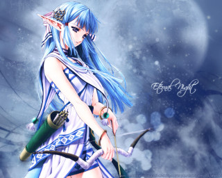 Blue haired girl bow arrow - fantasy style free wallpaper for desktop