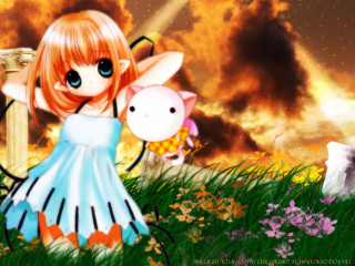 Girl pig flower field sky - a sky background free wallpaper