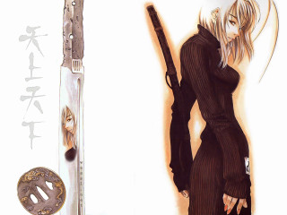 Woman gun knife button portrait 2 - a button free wallpaper