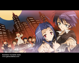 Anime girls city night fullmoon - a city skyline free wallpaper
