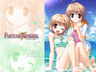Beach anime girls calendar sitting - the beach free wallpaper for desktop