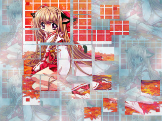 Anime girl mosaic hakama horns - square free wallpaper for desktop
