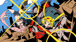 Cartoon group people camera gun - lineart free wallpaper