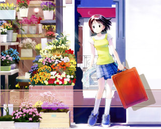 Girl suitcase flower shop anime - an anime drawing free wallpaper