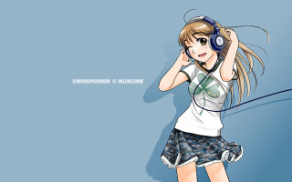 Girl headphones blue background anime - anime style free wallpaper