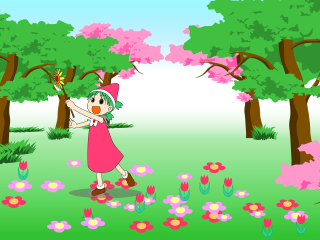 Pink dress girl butterfly park - flower and trees free wallpaper
