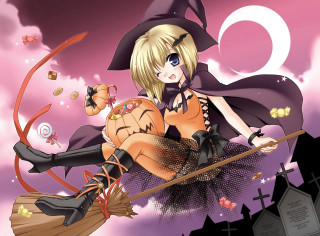 Witch broom pumpkin fullmoon anime - a pumpkin free wallpaper for desktop