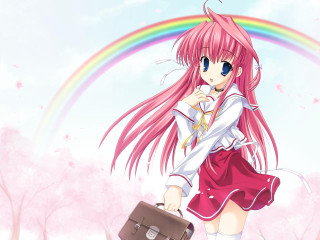 Pink haired girl suitcase rainbow - pink hair free wallpaper for desktop