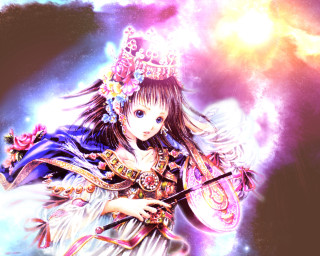 Girl wand starry sky fantasy - a costume holding free wallpaper
