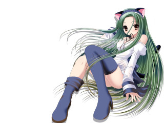 Green haired woman cat ears - her eye free wallpaper for desktop