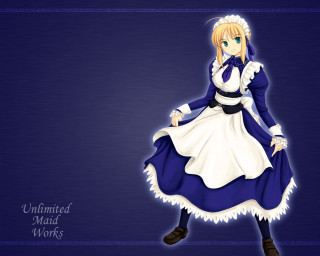 Maid artist blue background blonde - a black belt free wallpaper