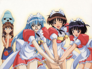 Anime girls dresses hats posing - a picture together free wallpaper