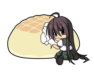 Cartoon waffle holding flat shana - a long black hair free wallpaper