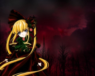 Anime girl blonde dress forest - a dark forest free wallpaper
