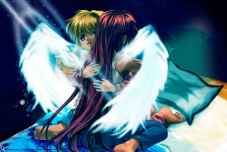 Angel couple bed white wings - white wing free wallpaper