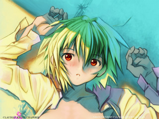 Anime girl green hair red 3 - neoexpressionism free wallpaper