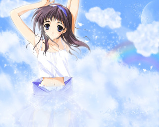 Girl clouds rainbow anime impressionism - the cloud free wallpaper